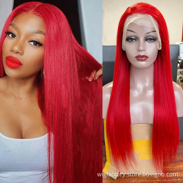 100% human hair wigs lace front ,13*4 transparent lace human hair wig red color,wholesale lace wig human hair wigs